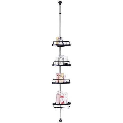 BAOYOUNI 4-Tier Shower Corner Caddy Tension Pole Adjustable Bathroom Shelf Floor to Ceiling Storage Rack Organizer Holder - No Drilling - Black Cover