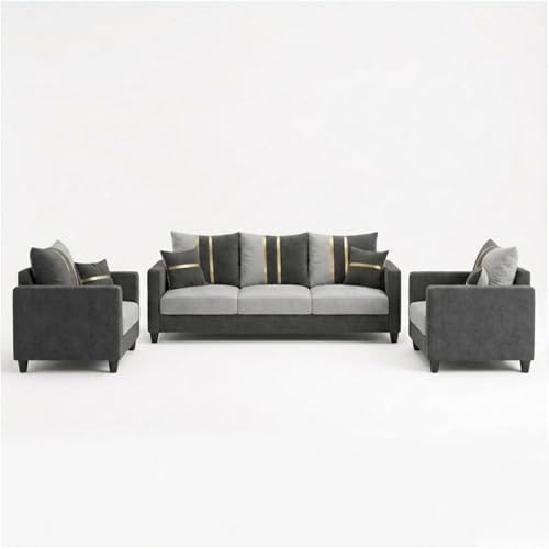 Image of Jester Plush Comfort Sofa Set | 3 Seater + 1 Seater + 1 Seater | Luxury Velvet Suede Fabric | Modern Living Room Sofa | Dark Gray - Light Gray
