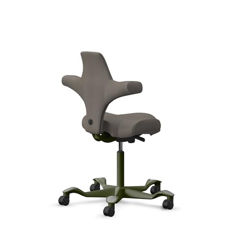 Image of HAG Capisco Sit to Stand Chair-Moss Green Frame-Upholstered Gray Ash Vinyl