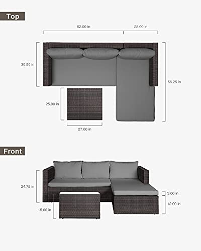 Outdoor Patio Furniture Sets All Weather Outdoor Sofa PE Garden Furniture Wicker Rattan Patio Conversation Set with Glass Table (Grey)