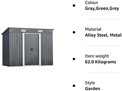Panana Sheds 8 x 4ft Tool Storage House Metal Garden Apex Roof Storage Shed Door At 8FT side (Grey)