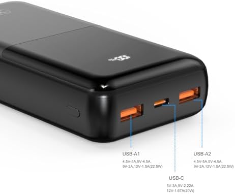 Resim XO Simple is Beauty PR206 Taşınabilir Hızlı Şarj Power Bank, PD 20W ve QC 22.5W Hızlı Şarj, Dijital Ekran, USB-C ve USB-A, Akım ve Aşırı Şarj Korumalı (Siyah, 20000mAh) 