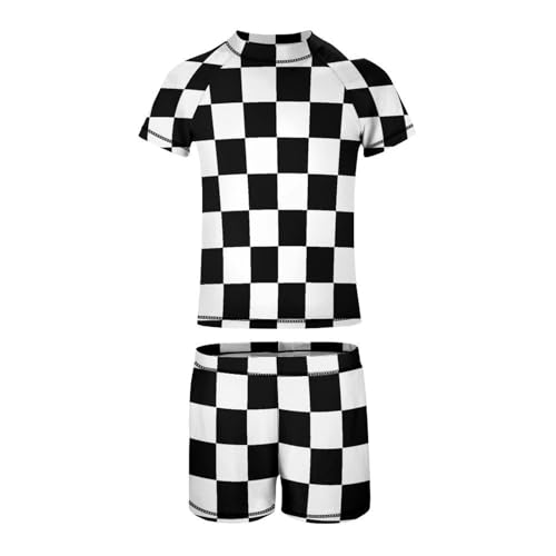 Black White Race Checkered FlagChildren's Casual Swimsuit Set - Simple and Versatile9-11Y（140cm）4