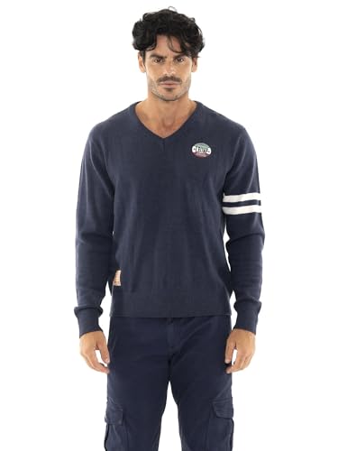 Pull col en V homme Soft Basic Leone 1947 avec patchs et bandes