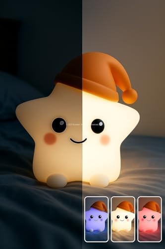 Busstier Hayvan Figürlü Gece Lambası, Silikon RGB Dokunmatik, Yumuşak Işık, Bebek Odası ve Çocuklar İçin, USB Şarjlı, Renkli Aydınlatma, Dekoratif Gece Lambası, Uyku Işığı (Yıldız) - Görsel 7