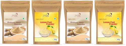 Image of Combo Pack of 4 Pure & Natural Multani Mitti Powder & Lemon Peel Powder For Face & Skin, 100gms(50gX2)