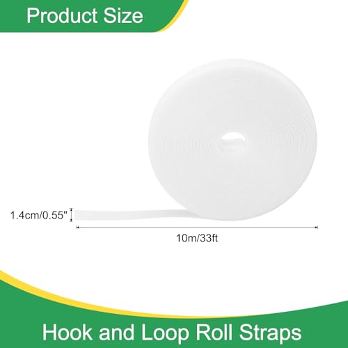 Image of uxcell 0.55inch x 33ft Hook and Loop Roll Straps, Multi-Purpose Hook and Loop Tape with Adhesive, Cable Ties Organize Strap Fastener Roll for Home Office, White