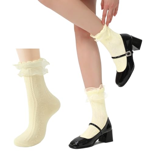 Image of Zando Women's Ruffle Socks Lace Frilly Ankle Socks - Soft Stretchy Cute for Dress Shoes, Sneakers, and Casual Outfits