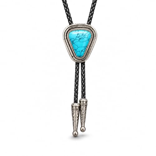 Image of Turquoise Bolo Tie for Men, Leather Braided Necktie Western Cowboy Bola Tie Costume Accessories for Men Women