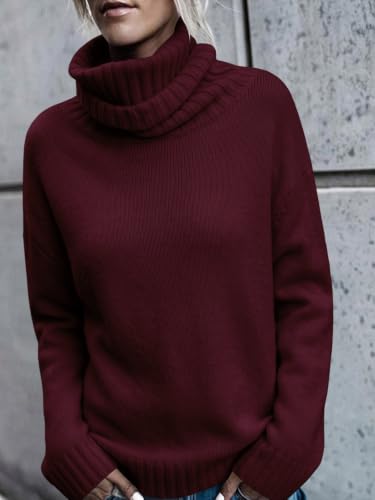 Image of FISACE Womens Oversized Turtleneck Pullover Sweater Cable Knit Sweater Tops | Long Sleeve,Slouchy,Fall,Winter,Lightweight,Loose,Trendy,Casual,Sexy