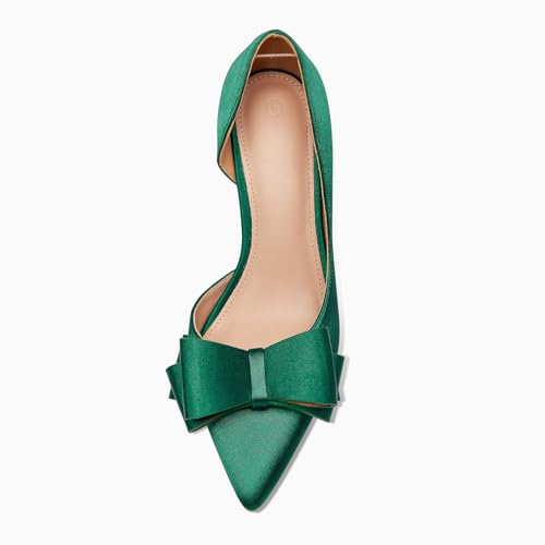 Image of Womens Bow Heels Closed Pointed Toe Dress Shoes Stiletto Slip on Wedding Pumps