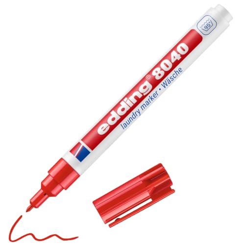 edding 8040 Wäschemarker - rot - 1 Stift - Rundspitze 1 mm - Textilstift waschmaschinenfest (95° C) zur Beschriftung von Kleidung - Textilmarker