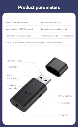 Gentechvvybuy Bluetooth 5.3 Transmitter Receiver, 3.5Mm Aux Wireless Usb Adapter thumb #8