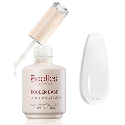 Beetles Milky White Rubber Base Gel 15ml Builder Base Coat for Nails Sheer Jelly Milky White Gel Nail Polish Strengthening Apex Builder Soak Off UV LED Gel for Natural Nails