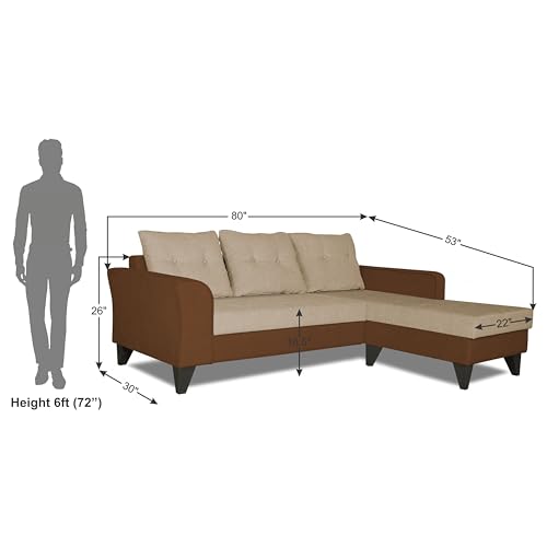 Image of Adorn India Maddox L Shape 4 Seater Sofa Set Tufted Two Tone RHS (Brown & Beige) (3 Year Warranty)