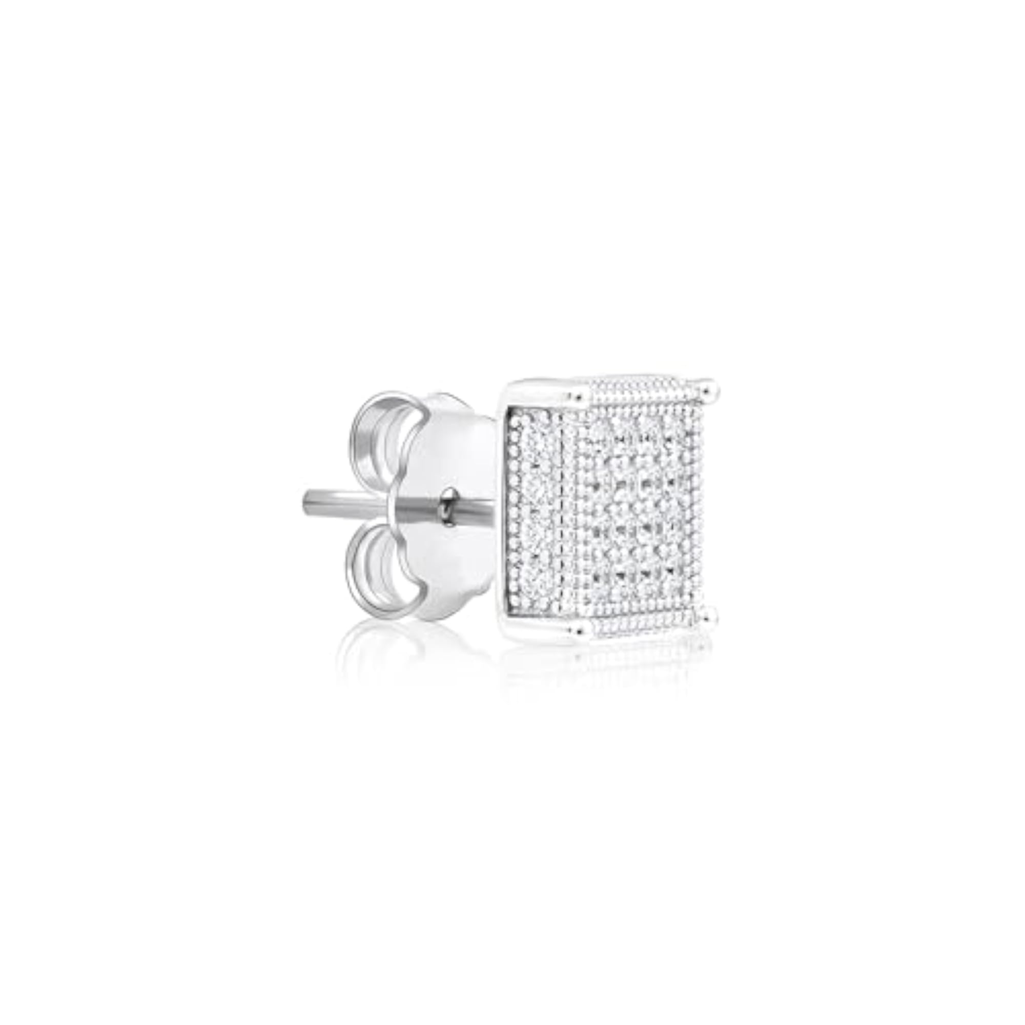 Men's 925 Silver Square Pavé Stud Earrings, Unisex