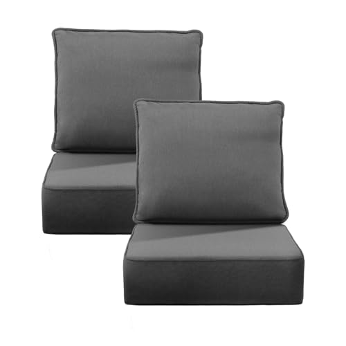 Image of 6 inch Thick Outdoor Chair Cushions, 24 x24 Inch Patio Furniture Cushions Set of 2 with Water Resistant & Removable Cover, UV Resistant, 30D High Density Sponge Patio Cushion, Grey
