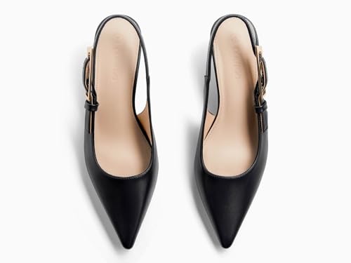 Image of Coutgo Womens Slingback Kitten Heels Closed Pointed Toe Pumps Buckle Strap Wedding Party Dress Shoes
