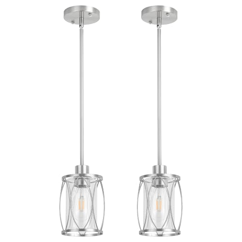 Image of Glass Pendant Lights Kitchen Island Brushed Nickel, 2 Pack
