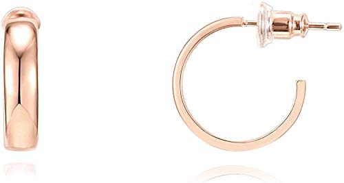 Image of PAVOI 14K Gold Plated Wide Flat Edge Hoop Earrings for Women | Rose, White and Yellow Gold Hoops | Hypoallergenic Jewelry