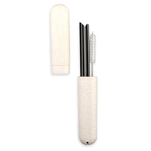 FJZFXKZL Paille, Métal réutilisable Paille d'alcool à Bulle Oblique Bubble Tea Paille en Acier Inoxydable Perle Milkshake Paille avec étui et Brosse Pailles (Color : Le Noir) Cover