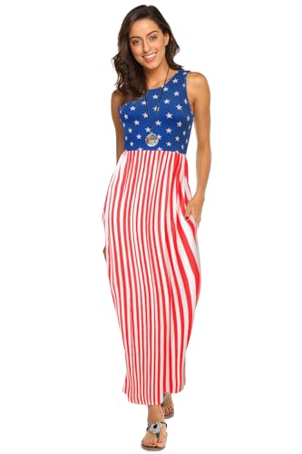 Image of Hount Women's Summer Sleeveless Striped Flowy Casual Long Maxi Dress with Pockets