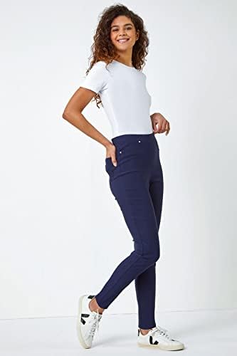 Roman Originals Jeggings for Women UK - Ladies Jean Trouser Denim Pants Stretchy Spring Everyday Summer Holiday Elasticated Waist Comfy Fake Pockets Soft Woven Bottoms