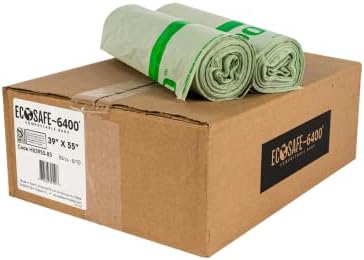 EcoSafe-6400 HB3955-85 Certified Compostable Bag - 39x55” Green Bags for 48 Gallon Bin - Extra Strong Leak, Puncture and Tear Resistant Food Scraps Bin Liners, Pack of 80