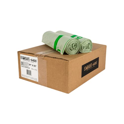 Image of EcoSafe-6400 HB3955-85 Certified Compostable Bag - 39x55 inch Green Bags for 48 Gallon Bin - Extra Strong Leak, Puncture and Tear Resistant Food Scraps Bin Liners, Pack of 80