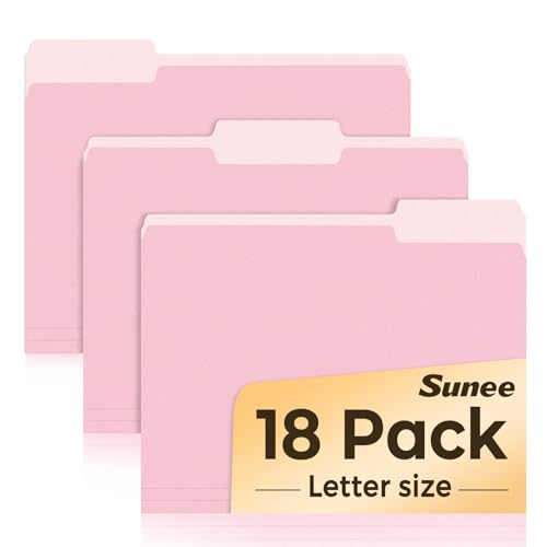 SUNEE File Folders, 18 Pack Manilla Folders 8.5 x 11, Colored Folders Office Organization Home School Folder for Documents Files Paper,Pink Color