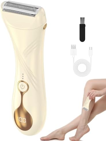 Electric Shaver for Women, Electric Razor for Womens, Bikini Trimmer with LCD Display, Rechargeable Body Hair Trimmer for Bikini Underarm Leg Arm Pubic, Beige