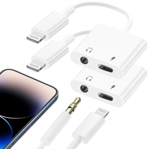 Lightning to 3.5 mm Headphone Jack Adapter, [Apple MFi Certified] 2 Pack 2 in 1 Headphone Audio & Charger Compatible for iPhone 14 13 12 11 XS XR X 8 7 6 iPad,Support All iOS System