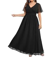 Talisea Plus Size Formal Dresses - V Neck Flutter Sleeve Glitter Prom Evening Gowns Wedding Guest...