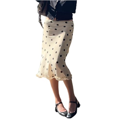Womens Polka Dot Skirt with Sheer Fabric and Ruffle Trim Elegant Summer Skirt Aesthetic Clothes