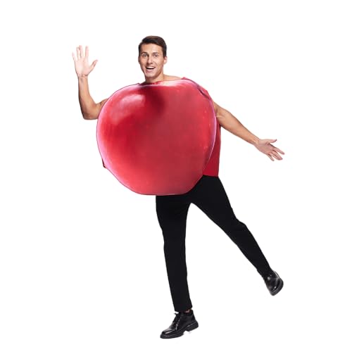 Eraspooky Adult Poisoned Apple Costume Fairy Tale Evil Cosplay Outfit Double Sided Different Prints Red Apple Skeleton One Size Food Costume thumb #4