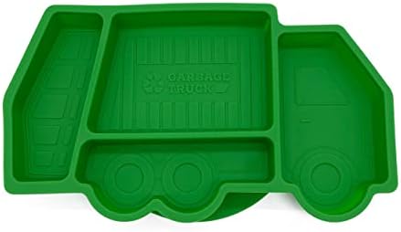 Our Little Cubs Garbage Truck Kids Plate Suction for Baby and Toddler - Kids Plates - Divided Toddler Dinnerware Set Construction Microwave Dishwasher Safe - Green