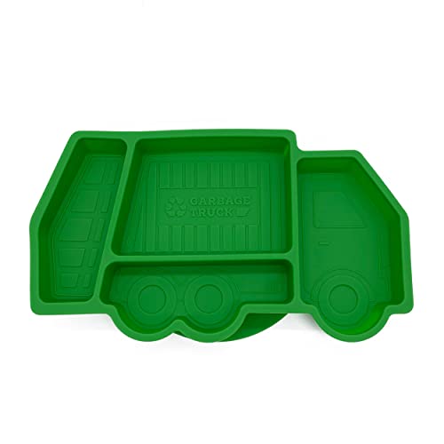 Our Little Cubs Garbage Truck Kids Plate Suction For Baby And Toddler - Kids Plates - Divided Toddler Dinnerware Set Construction Microwave Dishwasher Safe - Green #TOP30