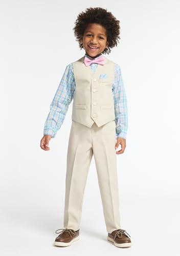 Image of IZOD Boys' 4-piece Formal Dress Up Suit Set, Vest, Pants, Collared Shirt, and Tie