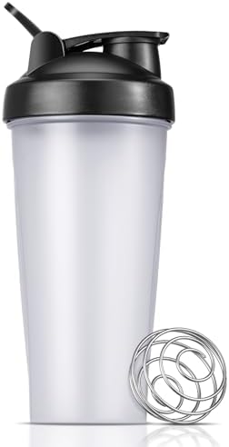 AMZCHEF Portable Juice Bottles, Sports Shaker Bottle with Stainless Steel Whisk Ball