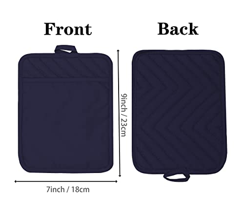 Veikery Cotton Pocket Pot Holders Machine Washable Heat Resistant Hot Pads For Kitchen And Baking Square Navy Blue Oven Mitts 7"X9" Set Of 5 #TOP1