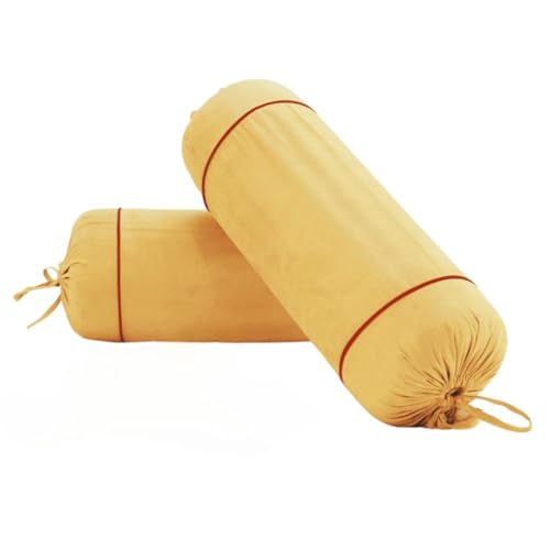 Image of AURAVE Suede 300 TC Printed Bolster Cover with Drawstring Closure, Set of 2, Soft Breathable Durable Machine Washable for Sofa Bed & Home Decor, 15 inchx30 inch, Golden Brown | Cover Only