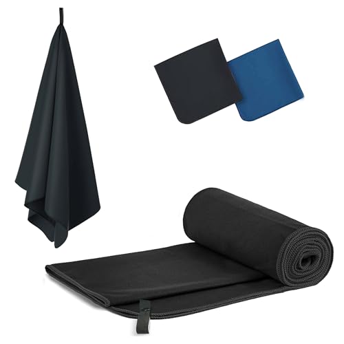 Lepat Microfibre towel, Ultra Lightweight Gym Towel, Super Absorbent Compact Camping Towel, Quick Dry Microfiber Towels for Sports Hiking Travel Camping Beach Swimming (Black, 60 * 122cm)
