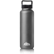 Hydrapeak Vacuum Insulated Water Bottle - Stainless Steel Wide Mouth Double Walled Thermos with Handle Lid For Sports & Outdoor 40oz, Graphite
