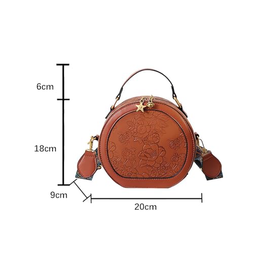 Women's Retro Flower Printing Handbags and Crossbody Bags,Female Purses Quilted Versatile Round Bags Satchel Bags2
