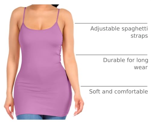 Image of Long Cotton Camisole Tank Tops for Women | Basic Braless Layering Tops with Adjustable Spaghetti Straps
