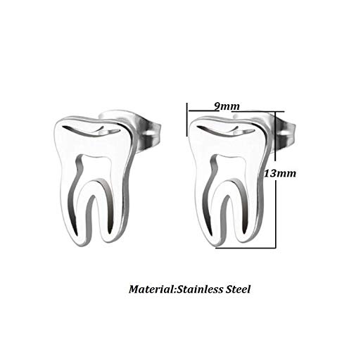Yinlin Cute Hollow Tooth Stud Earring Tiny Stainless Steel Dentist Jewelry For Women Girls(Silver) #TOP2