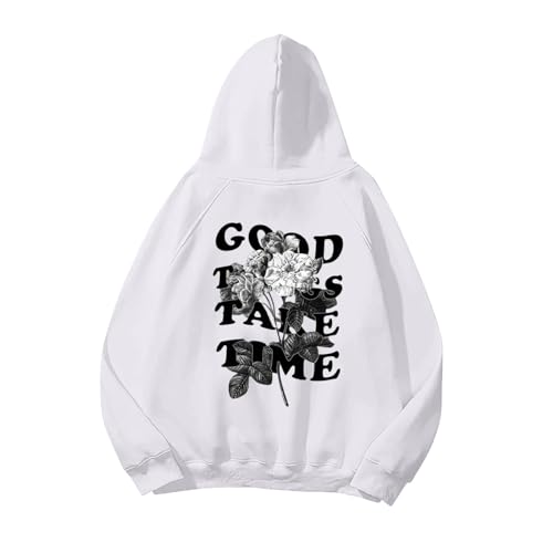 Sweat à capuche pour hommes imprimé blanc pull streetwear ample et confortable L - 6