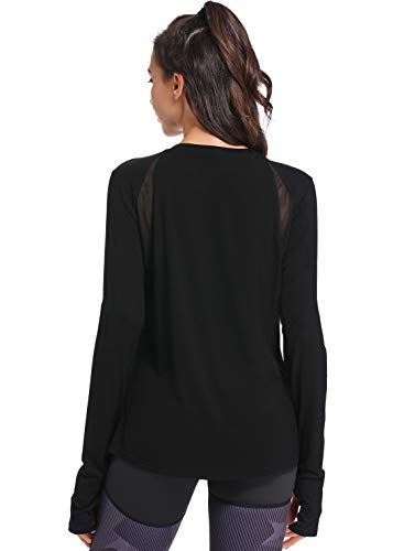 Muzniuer Women's Workout Long Sleeve T Shirt Plain Long Sleeve Shirt Yoga Tops Gym Sports T-Shirt Breathable Workout Shirts with Thumb Hole Workout Clothes for Women Black S