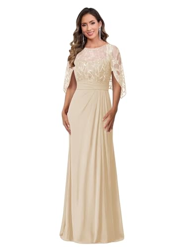 Elegant Mother of the Bride Dress Chiffon Lace Applique Sleeves