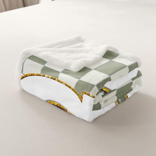 Image of Erosebridal Sage Green Checkered Fleece Blanket Queen 90 inchx90 inch Plaid Initial G Sherpa Blanket Personalized Monogram Fuzzy Plush Throw for Kids Boys Girls,Fashion Grids Gingham Decor for Bed Couch